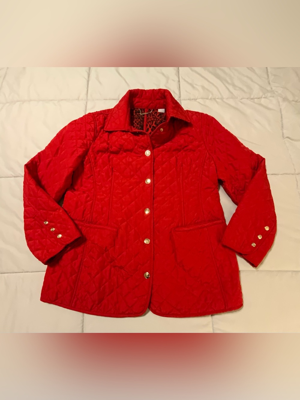 Chico’s Quilted Red Women’s Button-Up Jacket